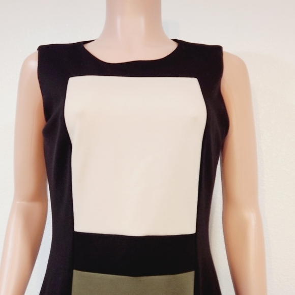Calvin Klein Sheath Sleeveless Career Dress Zipper Back Color Block Size 10 - Picture 2 of 12